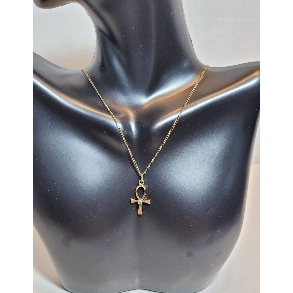 Ankh 12K GF Egyptian Cross pendant w 19" double link GF chain signed Marvel - Picture 2 of 8